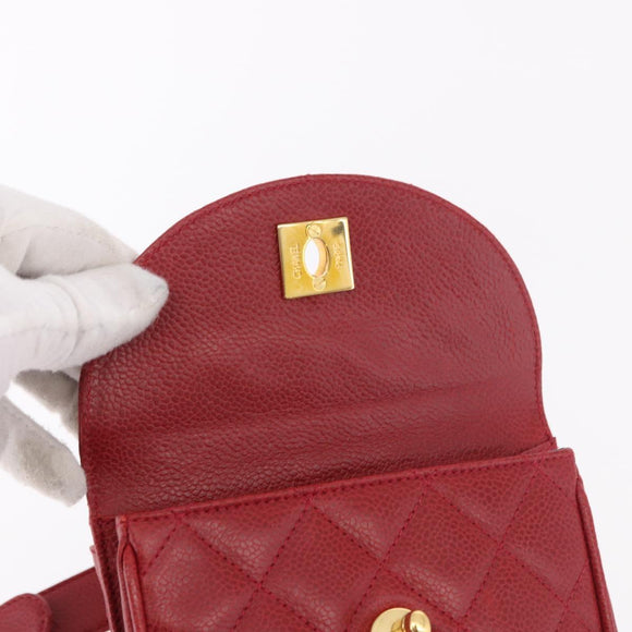CHANEL Gürteltasche Caviar Skin Rot Gold CC Auth 183792V