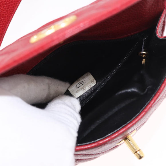 CHANEL Waist bag Caviar Skin Red Gold CC Auth 183792V