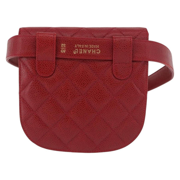 CHANEL Waist bag Caviar Skin Red Gold CC Auth 183792V