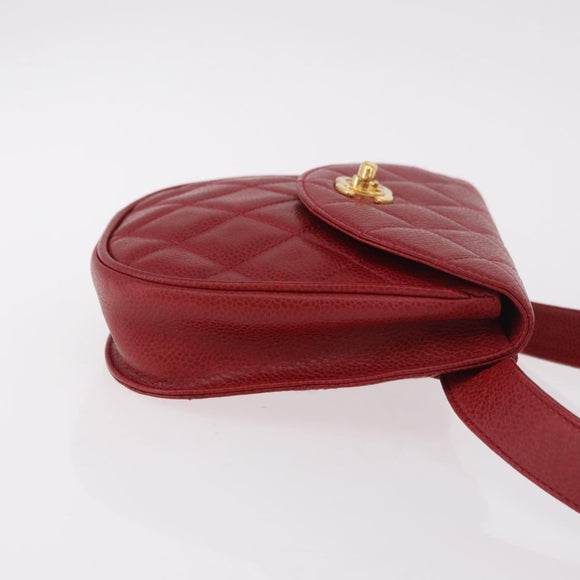 CHANEL Gürteltasche Caviar Skin Rot Gold CC Auth 183792V