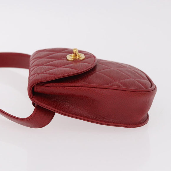 CHANEL Waist bag Caviar Skin Red Gold CC Auth 183792V