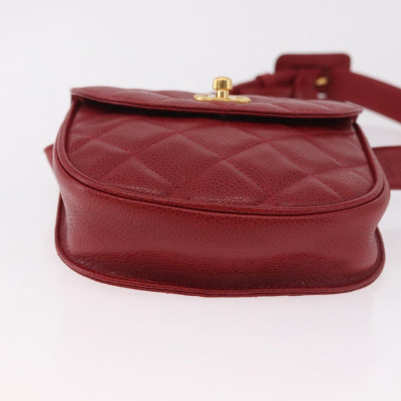 CHANEL Gürteltasche Caviar Skin Rot Gold CC Auth 183792V