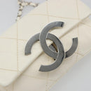 CHANEL Matelasse Chain Shoulder Bag Leather White Silver CC Auth 183793V-19