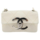CHANEL Matelasse Chain Shoulder Bag Leather White Silver CC Auth 183793V-13