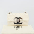 CHANEL Matelasse Chain Shoulder Bag Leather White Silver CC Auth 183793V-12