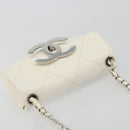 CHANEL Matelasse Chain Shoulder Bag Leather White Silver CC Auth 183793V-6