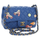 CHANEL Mini Matelasse 20 Chain Shoulder Bag Lamb Skin Blue Gold CC Auth 183794SM-1