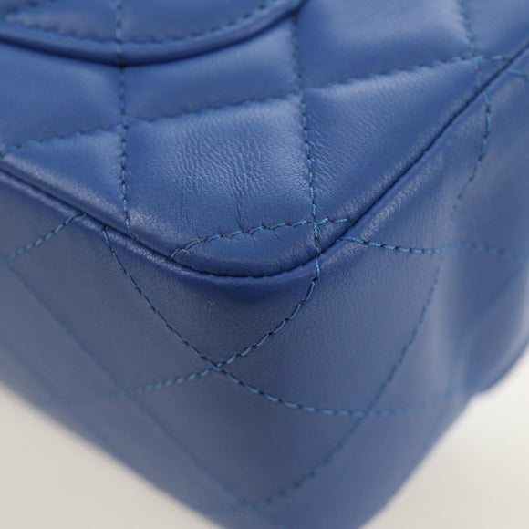 CHANEL Mini Matelasse 20 Chain Shoulder Bag Lamb Skin Blue Gold CC Auth 183794SM