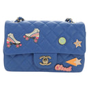 CHANEL Mini Matelasse 20 Chain Shoulder Bag Lamb Skin Blue Gold CC Auth 183794SM-13