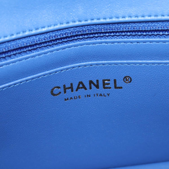 CHANEL Mini Matelasse 20 Chain Shoulder Bag Lamb Skin Blue Gold CC Auth 183794SM