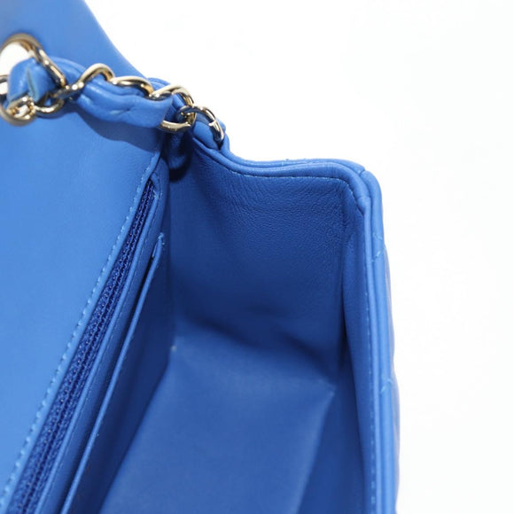 CHANEL Mini Matelasse 20 Chain Shoulder Bag Lamb Skin Blue Gold CC Auth 183794SM