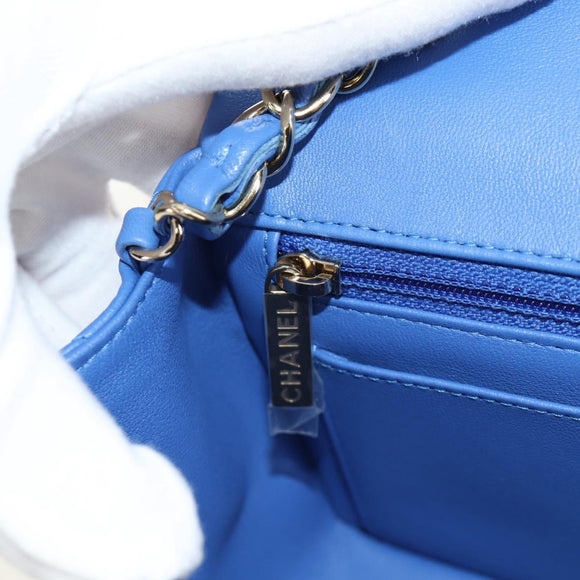 CHANEL Mini Matelasse 20 Chain Shoulder Bag Lamb Skin Blue Gold CC Auth 183794SM
