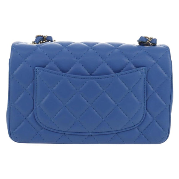 CHANEL Mini Matelasse 20 Chain Shoulder Bag Lamb Skin Blue Gold CC Auth 183794SM