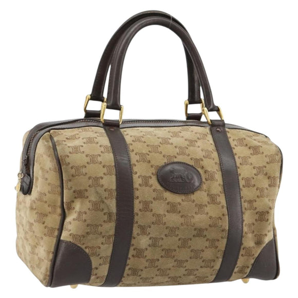 CELINE Macadam Canvas Hand Bag Suede Beige Gold Auth 183810