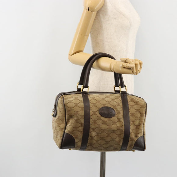 CELINE Macadam Canvas Hand Bag Suede Beige Gold Auth 183810