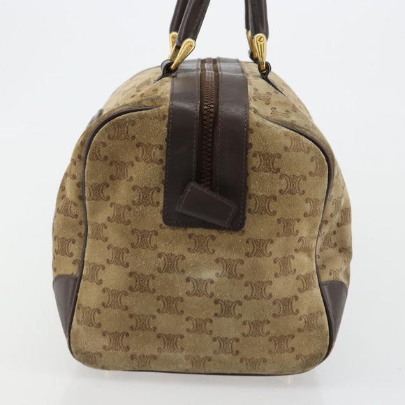 CELINE Macadam Canvas Hand Bag Suede Beige Gold Auth 183810