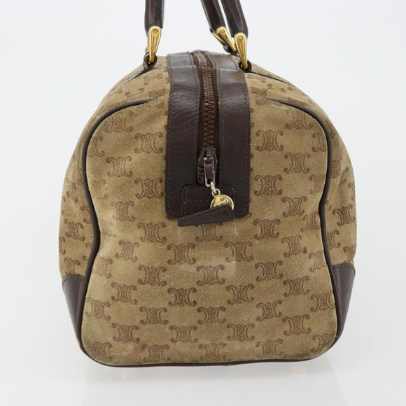 CELINE Macadam Canvas Hand Bag Suede Beige Gold Auth 183810