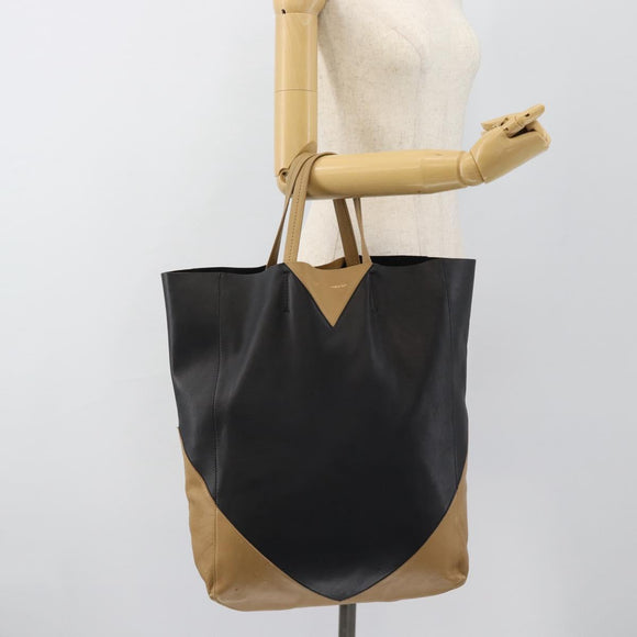 CELINE Tote Bag Leather Black Auth 183811