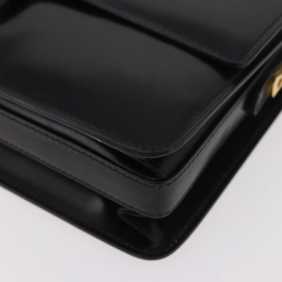 GUCCI Shoulder Bag Leather Black Gold Auth 183812V