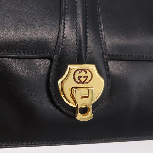 GUCCI Shoulder Bag Leather Black Gold Auth 183812V