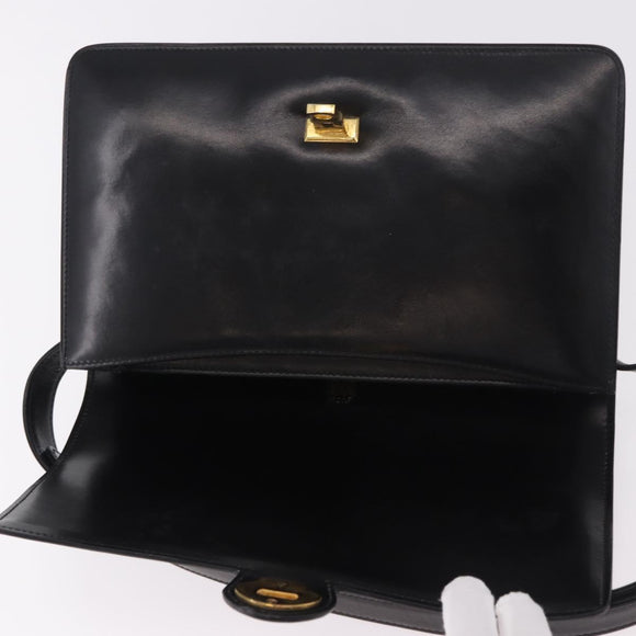 GUCCI Shoulder Bag Leather Black Gold Auth 183812V