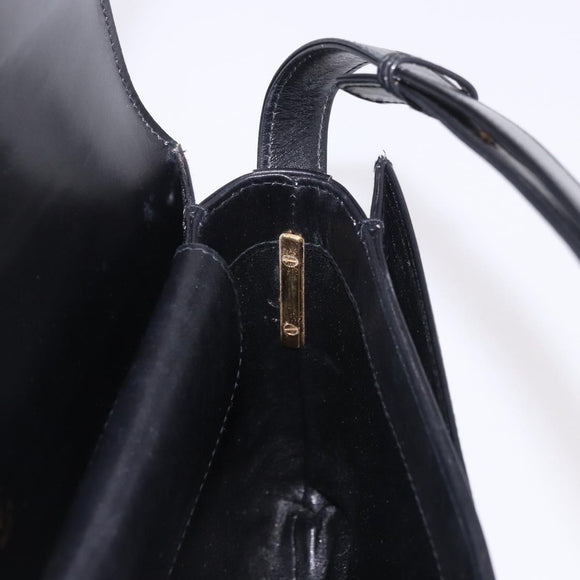 GUCCI Shoulder Bag Leather Black Gold Auth 183812V