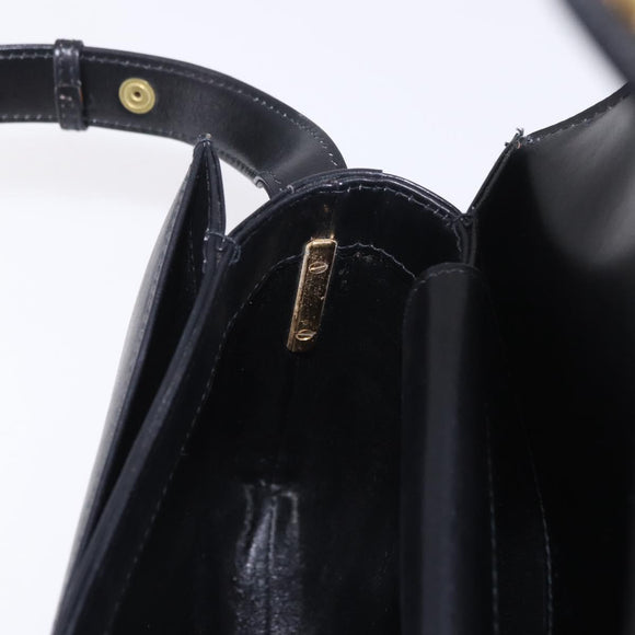 GUCCI Shoulder Bag Leather Black Gold Auth 183812V