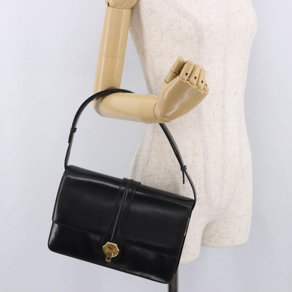 GUCCI Shoulder Bag Leather Black Gold Auth 183812V