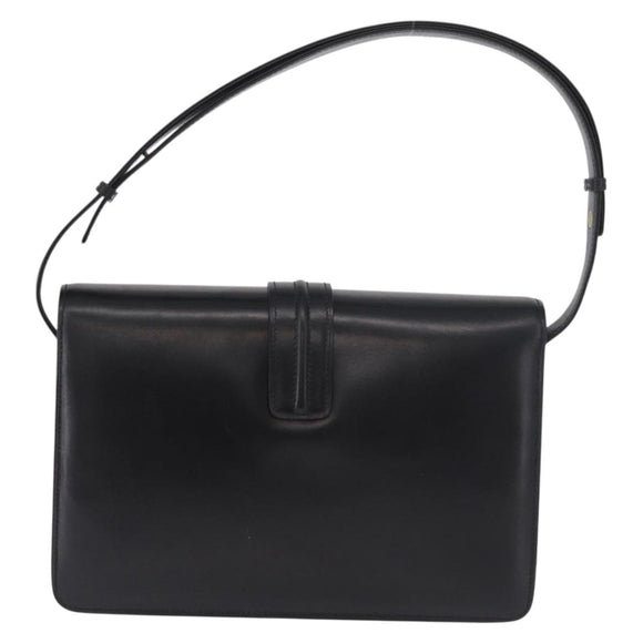 GUCCI Shoulder Bag Leather Black Gold Auth 183812V