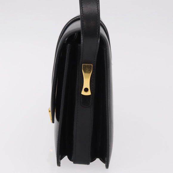 GUCCI Shoulder Bag Leather Black Gold Auth 183812V