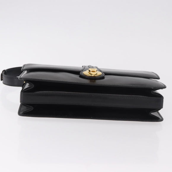 GUCCI Shoulder Bag Leather Black Gold Auth 183812V
