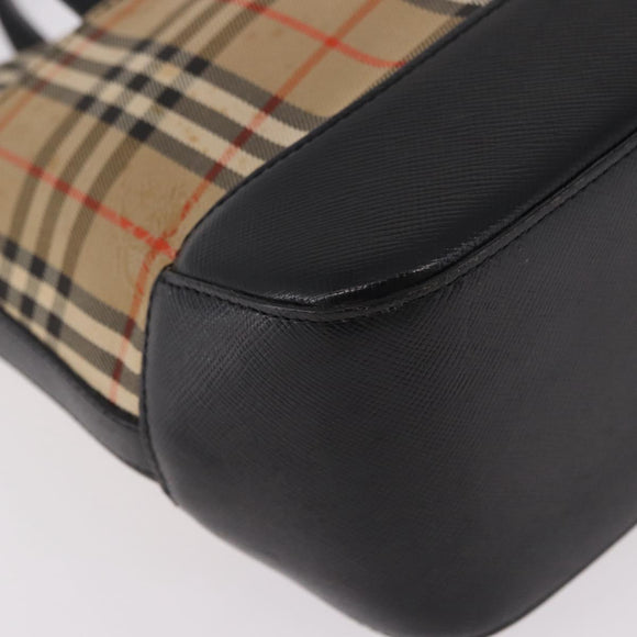 BURBERRY Nova Check Hand Bag Canvas Beige Gold Auth 183831