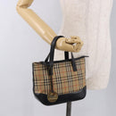 BURBERRY Nova Check Hand Bag Canvas Beige Gold Auth 183831-21