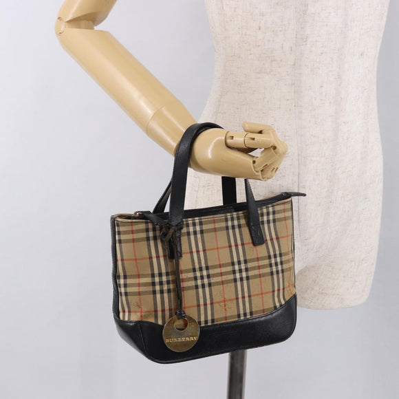 BURBERRY Nova Check Hand Bag Canvas Beige Gold Auth 183831