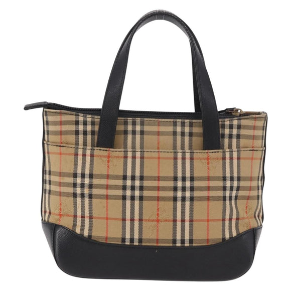 BURBERRY Nova Check Hand Bag Canvas Beige Gold Auth 183831