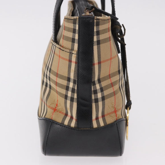 BURBERRY Nova Check Hand Bag Canvas Beige Gold Auth 183831
