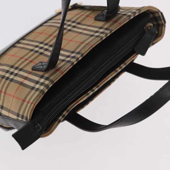 BURBERRY Nova Check Hand Bag Canvas Beige Gold Auth 183831