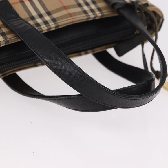 BURBERRY Nova Check Hand Bag Canvas Beige Gold Auth 183831