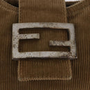 FENDI Mamma Baguette Shoulder Bag Corduroy Brown Silver Auth 183834-15
