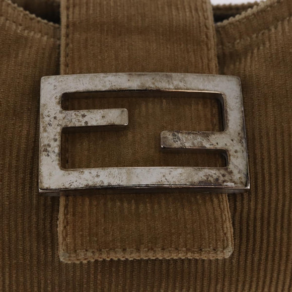 FENDI Mamma Baguette Shoulder Bag Corduroy Brown Silver Auth 183834