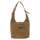 FENDI Mamma Baguette Shoulder Bag Corduroy Brown Silver Auth 183834-2