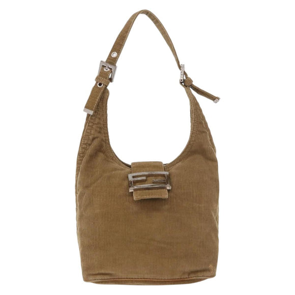FENDI Mamma Baguette Shoulder Bag Corduroy Brown Silver Auth 183834