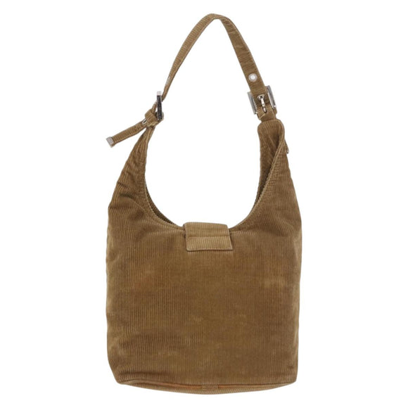 FENDI Mamma Baguette Shoulder Bag Corduroy Brown Silver Auth 183834