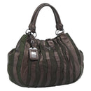 PRADA Hand Bag Nylon Leather Khaki Silver Auth 183836A-1