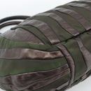 PRADA Hand Bag Nylon Leather Khaki Silver Auth 183836A-11