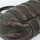 PRADA Hand Bag Nylon Leather Khaki Silver Auth 183836A-13
