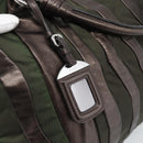 PRADA Hand Bag Nylon Leather Khaki Silver Auth 183836A-14