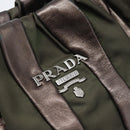 PRADA Hand Bag Nylon Leather Khaki Silver Auth 183836A-15