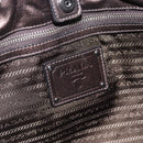PRADA Hand Bag Nylon Leather Khaki Silver Auth 183836A-16