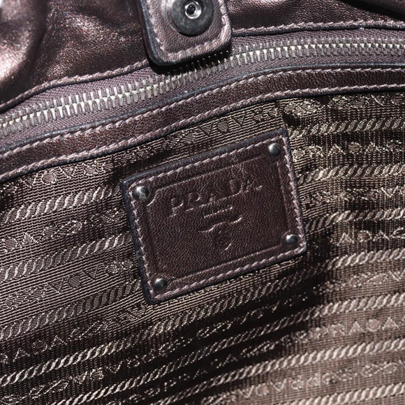 PRADA Hand Bag Nylon Leather Khaki Silver Auth 183836A